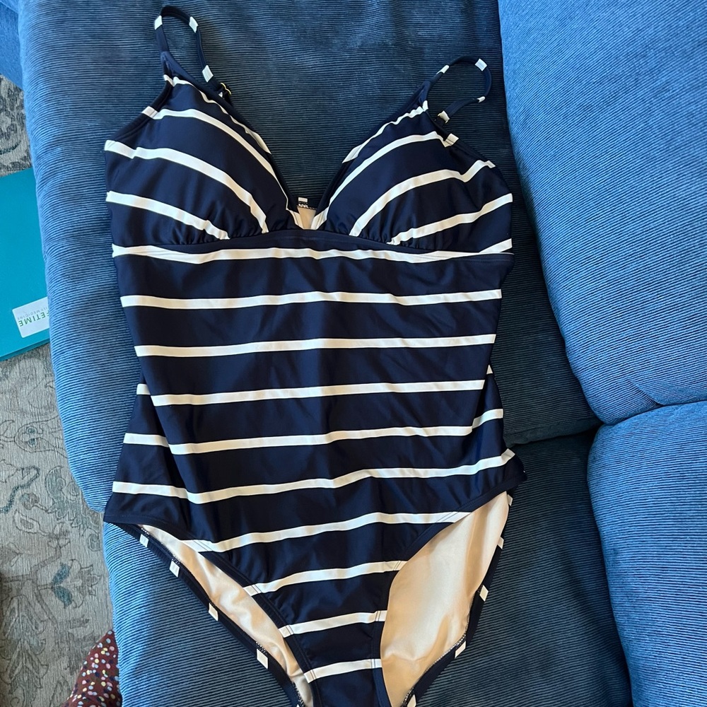 Navy striped one piece swimsuit
